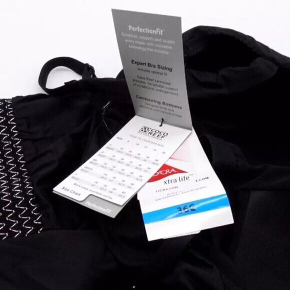 Coco Reef Tankini Swimsuit Top Black 36C Strapless Removable Straps Pleated - Picture 3 of 5